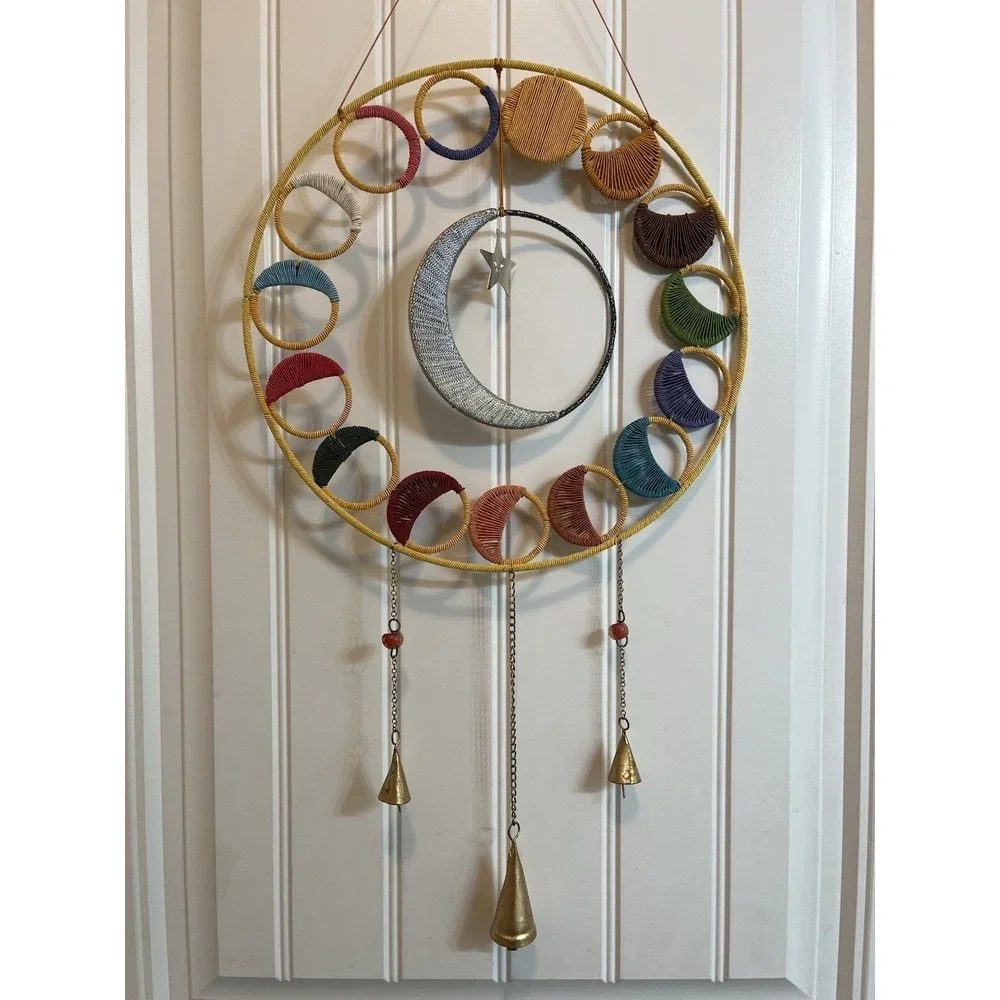 Decorative Moon Phases Wall Hanging Boho String Colorful Bells/Chimes 31x14